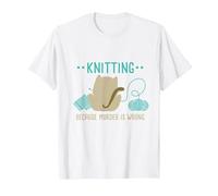 Funny Cat Knitting Because Murder is Wrong I Knitting Lover T-Shirt, Men, White, 4X-Large