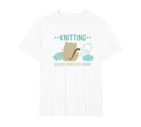 Funny Cat Knitting Because Murder is Wrong I Knitting Lover T-Shirt, Men's Big and Tall, White, 4X Tall