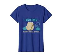 Funny Cat Knitting Because Murder is Wrong I Knitting Lover T-Shirt, Women, Royal Blue, X-Small