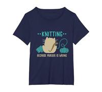 Funny Cat Knitting Because Murder is Wrong I Knitting Lover T-Shirt, Women's Plus, Navy Blue, 6X