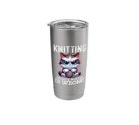 Funny Cat Knitting Because Murder is Wrong Stainless Steel Insulated Tumbler