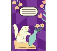 Funny Cat Knocking Off A Flower Vase, With Purple Background: Lined Notebook/Journal With 120 Pages