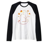 Funny Cat Leaf Fall Hello Autumn for Cute Kitten Raglan Baseball Tee