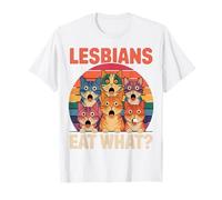 Funny Cat Lesbians Eat What LGBTQ Gay Pride Retro Sunset T-Shirt