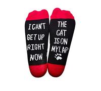Funny Cat Lover Socks - "I CAN'T GET UP RIGHT NOW, THE CAT IS ON MY LAP" Letter Print Novelty Crew Socks, Cute Gifts for Cat Owners, Soft Cotton Socks for Women & Men