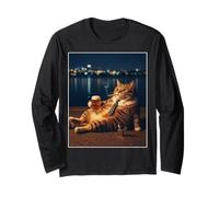 Funny Cat Meme Smoking Beer Retro Night Long Sleeve T-Shirt
