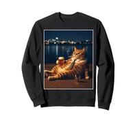 Funny Cat Meme Smoking Beer Retro Night Sweatshirt