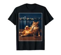Funny Cat Meme Smoking Beer Retro Night T-Shirt