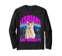 Funny Cat Meme Tee Lesbians Eat What Gay Pride Pun Bootleg Long Sleeve T-Shirt