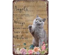 Funny Cat Metal Tin Sign-Angels Don't Always Have Wings Sometimes They Have Whiskers-Vintage Retro Cat Metal Sign Plaque for Home Man Cave Bar Pub Club Wall Decor Gift For Women Men 8x12 Inch