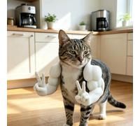Funny Cat Muscle Arms Halloween Costume, 3D Printed Superhero Arms Pet Cosplay Accessory, Lightweight Neck Hanging Costume for Cats，White