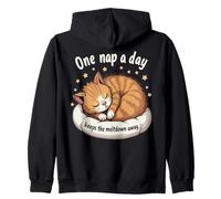 Funny Cat Napping | One Nap a Day Keeps the Meltdown Away Zip Hoodie