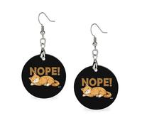 Funny Cat Nope Women's Round Wooden Earring Drop Dangle Earrings Lightweight Pendant Jewelry