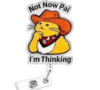 Funny Cat Nurse Badge Reel, Cute I'm Thinking Nursing Badge Holder with Retractable Clip, Name Tag Pediatric Work Badge Buddy, Gifts for Medical Student RN LPN CNA MA Teacher Doctor