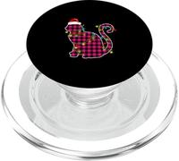 Funny Cat Pink Plaid Buffalo Christmas Lights Pajamas Family PopSockets PopGrip for MagSafe