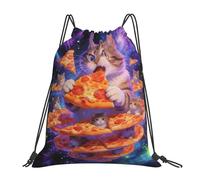 Funny Cat Pizza Galaxy Space Food Women Men Swimming Bag Lightweight Gym Sack Foldable String Backpack For Travel Holidays Climbing