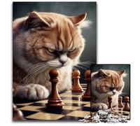 Funny Cat Playing Chess 1000Pc Adults Jigsaw Puzzle cardboard Jigsaw Puzzles Fun at Home Activities, Birthday Present, Travel Gifts 26X38CM/10.23x14.96inch