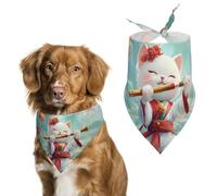 Funny Cat Playing Flute Musician Dog Bandana Adjustable Pet Scarf Bib Cute Triangle Handkerchief for Dogs Cats Gifts