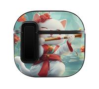 Funny Cat Playing Flute Musician Protective Lock Cover Compatible with AirPods 4 PC Headphone Case