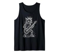 Funny Cat Playing Guitar Abstract Scribble Punk Rock Vintage Tank Top