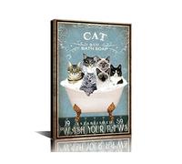 Funny Cat Poster Bathroom Decor Wall Art Decor Funny Cat Paintings Artwork Modern Home Decor Canvas Print for Home Living Room Dining Room Prints Stretched and Framed Ready to Hang - 24" W x 16" H