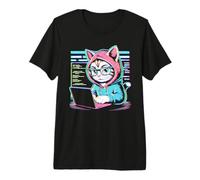 Funny Cat Programmer Coding Laptop Hacker Aesthetic Premium T-Shirt