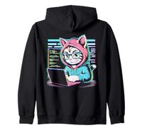 Funny Cat Programmer Coding Laptop Hacker Aesthetic Zip Hoodie