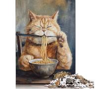 Funny Cat Ramen Noodles Puzzles 500 Piece Puzzles Jigsaw Puzzles for Adults Educational Game Challenge Toy 500pcs (52x38cm)
