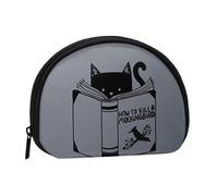 Funny Cat Reading Mini Zipper Coin Purse, Small Travel Organizer with All-Over Print, Durable Polyester Fabric, Compact Pouch for Coins,Keys