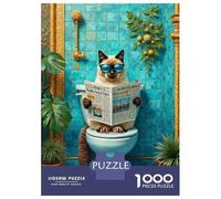 Funny Cat Reading News 1000pc Jigsaw Puzzle Bundle Premium Jigsaw Puzzle Premium Cardstock Senior Enthusiasts Concentration Training Housewarming Office Break Gift Game 52x38cm/1000pcs