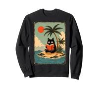 Funny Cat Reading Stranded Vintage Japanese Book Lover Sweatshirt