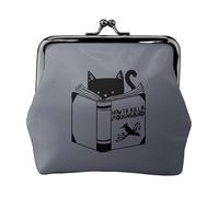 Funny Cat Reading Women's Leather Kiss-Lock Coin Purse,Double-Sided Full Print Pattern,Ultra-Fine Fiber Leather,Small Clutch Wallet for Cash,Cards,Coins