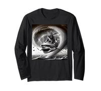 Funny Cat Riding a Shark in Tornado Meme Long Sleeve T-Shirt