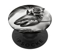 Funny Cat Riding a Shark in Tornado Meme PopSockets Adhesive PopGrip