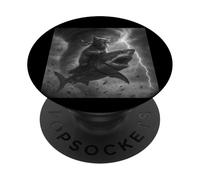 Funny Cat Riding a Shark in Tornado Meme PopSockets Adhesive PopGrip