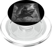 Funny Cat Riding a Shark in Tornado Meme PopSockets PopGrip for MagSafe