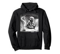 Funny Cat Riding a Shark in Tornado Meme Pullover Hoodie