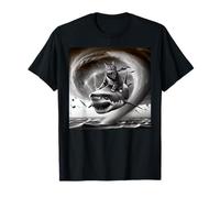 Funny Cat Riding a Shark in Tornado Meme T-Shirt
