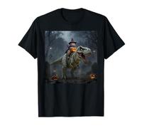 Funny Cat Riding a T-Rex Cute Halloween Meme T-Shirt