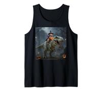 Funny Cat Riding a T-Rex Cute Halloween Meme Tank Top