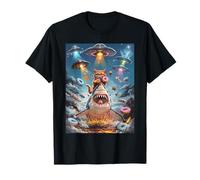 Funny Cat Riding Fire Breathing Shark Rainbow Birthday Kids T-Shirt