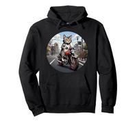 Funny cat riding on a motorcycle through the city cats Pullover Hoodie