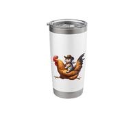 Funny Cat Riding Rooster Rodeo Cowboy Cat Riding Chicken Stainless Steel Insulated Tumbler