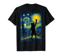 Funny Cat Rock On Sign Starry Night Funny Rock'n Roll T-Shirt