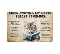 Funny Cat Rules Metal Sign, Cat's Metal Signs Artwork, When Visiting My House Please Remember Wall Decoration, Retro Room Decor Caution Sign 8"x12"
