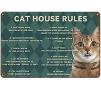 Funny Cat Rules Metal Tin Sign - Rustic Farmhouse Wall Decor, 12x8 Inch Gift for Cat Lovers