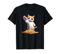Funny Cat Salting Fries Cartoon T-Shirt