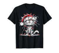 Funny Cat Santa Hat: Tangled in Christmas Tree Lights Xmas T-Shirt