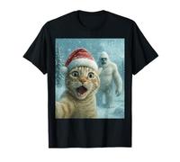 Funny Cat Santa Hat Yeti Christmas Snow Meme Cool Selfie T-Shirt