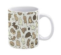 Funny Cat Seamless On White Vintage Retro Old Style Funny White Ceramic Mug, Novelty Tea Coffee Cup 11 Oz, Gifts for Mom/Daughter/Son/Father on Birthday/Christmas/Anniversary